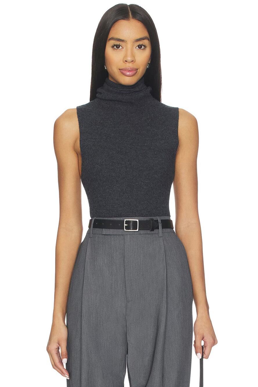 EAVES Makena Sleeveless Turtleneck in Charcoal - XXS